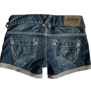 guess y2k vintage mcbling low rise studded contrast stitch jean shorts